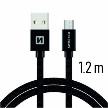 Swissten Textile Quick Charge Universāls Micro USB Datu un Uzlādes Kabelis 1.2m Melns