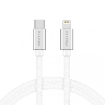 Swissten Textile Universāls Quick Charge 3.1 USB-C uz Lightning Datu un Uzlādes Kabelis 1.2m Sudraba