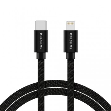 Swissten Textile Universāls Quick Charge 3.1 USB-C uz Lightning Datu un Uzlādes Kabelis 1.2m Melns