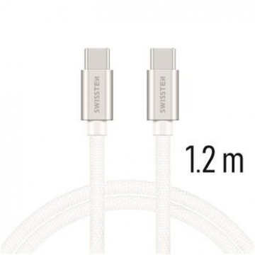 Swissten Textile Universāls Quick Charge 3.0 USB-C uz USB-C Datu un Uzlādes Kabelis 1.2 m Sudraba