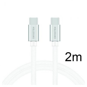 Swissten Textile Universāls Quick Charge 3.0 USB-C uz USB-C Datu un Uzlādes Kabelis 2 m Sudraba