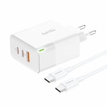 Foneng Wall charger GAN65 GaN - USB + 2xType C - PD 65W 3A with Type C to Type C white