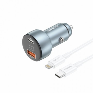 OEM Foneng Car charger C18 - USB + Type C - PD 30W 3A with Type C to Lightning cable grey