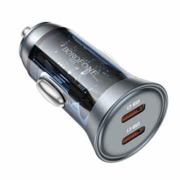 Borofone Car charger BZ26B Discovery - 2xType C - PD 45W 3A transparent-blue