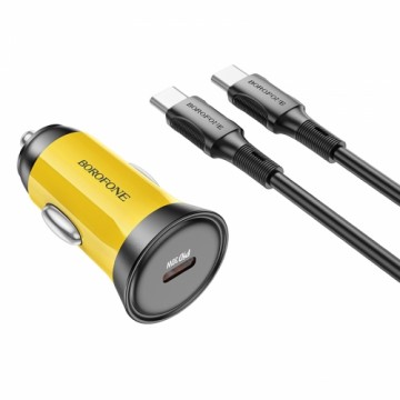 OEM Borofone Car charger BZ26 Searcher - Typ C - PD 30W 3A with Type C to Type C cable yellow