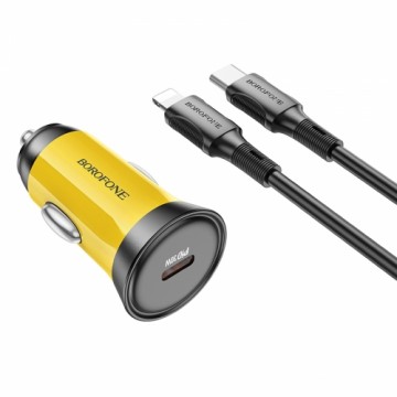 OEM Borofone Car charger BZ26 Searcher - Typ C - PD 30W 3A with Type C to Lightning cable yellow