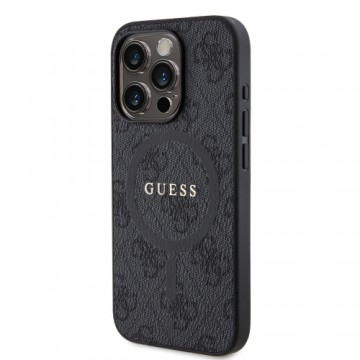 Guess PU ādas 4G krāsains MagSafe gredzena maciņš iPhone 15 Pro melns