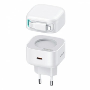 USAMS Ład. siec. 1xUSB-C ze zwijanym kablem Lighning (only head) PD+QC 35W Gan Fast Charging biały|white XMF Series CC209TC02 (US-CC209)