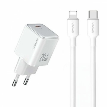 USAMS Ład. siec. 1xUSB-C PD20W PD3.0 Fast Charging US-CC183 + kabel USB-C|Lightning US-SJ610 biały|white YX Series YXXLOGTC03