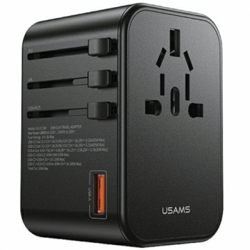 USAMS Adapter siec 1xUSB+2xUSB-C T62 65W 4w1 US|AU|EU|UK czarny|black CC199TC01 (US-CC199) Univesal Travel Charger