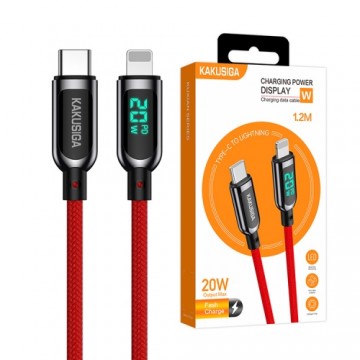 KAKUSIGA KSC-599 USB-C -> Lightning charging cable 20W | LCD display | 120 cm red