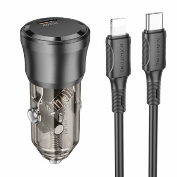 OEM Borofone Car charger BZ24 Clever - Type C - QC 3.0 PD 20W with Type C to Lightning cable black