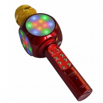 Goodbuy LED 360 karaoke mikrofons ar Bluetooth skaļruni | 5W | aux | balss modulators | USB | Micro SD sarkans