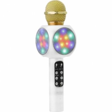 Goodbuy LED 360 karaoke mikrofons ar Bluetooth skaļruni | 5W | aux | balss modulators | USB | Micro SD balts