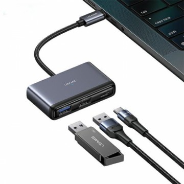 USAMS Adapter HUB 5w1 USB 2.0|USB 3.0| USB-C|TF|SD szary|dark grey SJ628HUB01 (US-SJ628)