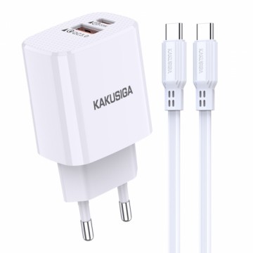 KAKUSIGA KSC-925 lādētājs | 18W | 3A + USB-C kabelis 1m, balts