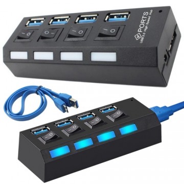 Goodbuy adapter (splitter) USB 3.0 to 4 x USB 3.0 | 5Gbps with separate On | Off buttons black