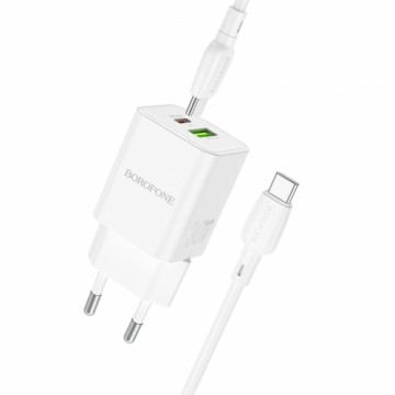 OEM Borofone Wall charger BN14 Royal - USB + Type C - QC 3.0 PD 30W with Type C to Type C cable white