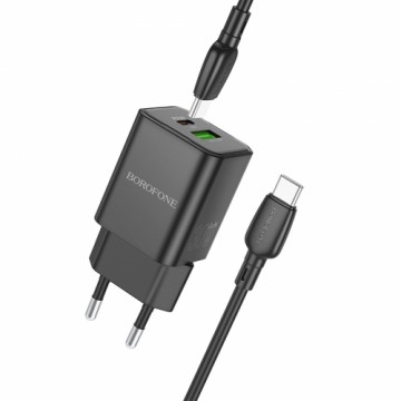 Borofone Wall charger BN14 Royal - USB + Type C - QC 3.0 PD 30W with Type C to Type C cable black