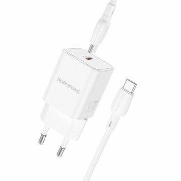 OEM Borofone Wall charger BN13 Safety - Type C - PD 30W with Type C to Type C cable white