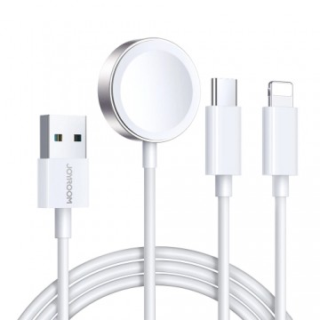 Joyroom S-IW008 3-in-1 cable magnetic charger USB-A - Lightning|USB-C 1.2m - white