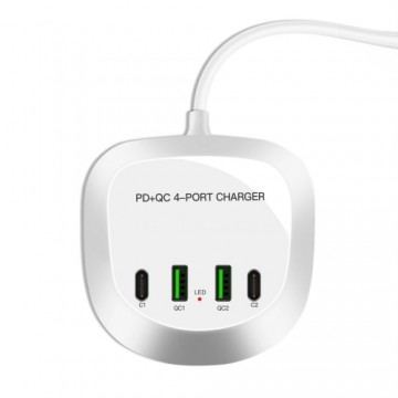 Travel charger T3P+ - 2xType C + 2xUSB - QC + PD 40W white