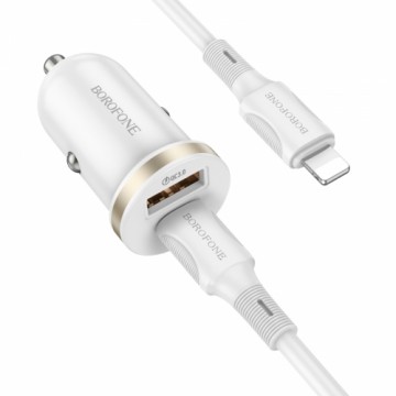 OEM Borofone Car charger BZ22 Scenery - USB + Type C - QC 3.0 PD 30W with Type C to Lightning cable white