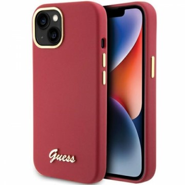 GUHCP15SSMBSLM Guess iPhone 15 6,1"  cietais maciņš ar uzrakstu, metāla logotipu un rāmi fuksija