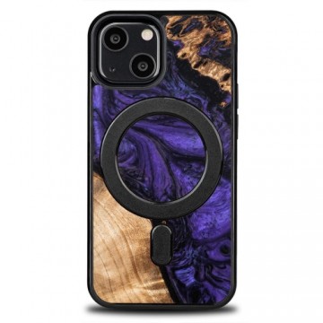 Wood and Resin Case for iPhone 13 Mini MagSafe Bewood Unique Violet - Purple and Black