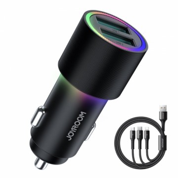 Joyroom JR-CL10 car charger 2 x USB | illumination | 24W | cable 3in1 | 1.2m black