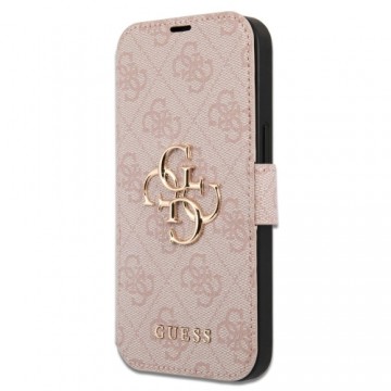 Guess PU 4G Metal Logo Book Case for iPhone 15 Pro Pink