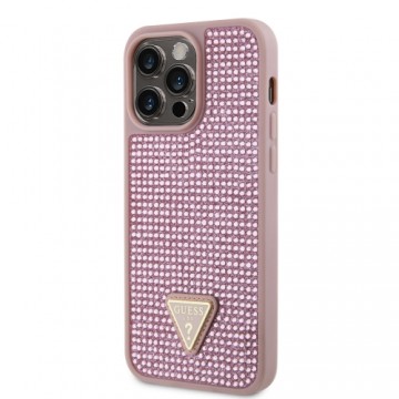 Guess Rhinestones Triangle Metal Logo Case for iPhone 15 Pro Max Pink