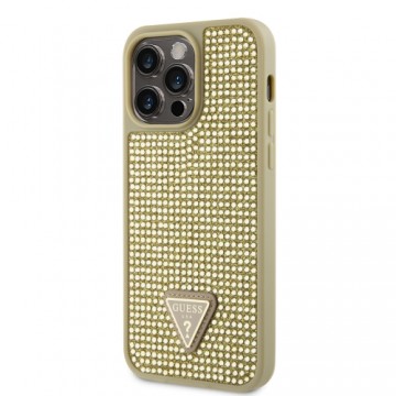 Guess Rhinestones Triangle Metal Logo Case for iPhone 15 Pro Max Gold