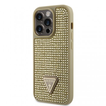 Guess Rhinestones Triangle Metal Logo Case for iPhone 15 Pro Gold