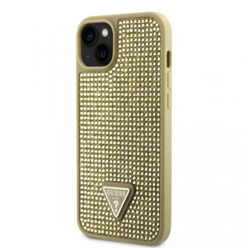 Guess Rhinestones Triangle Metal Logo Case for iPhone 15 Gold