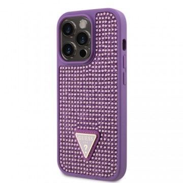 Guess Rhinestones Triangle Metal Logo Case for iPhone 15 Pro Purple