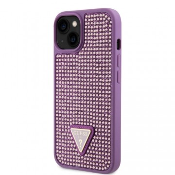 Guess Rhinestones Triangle Metal Logo Case for iPhone 15 Purple