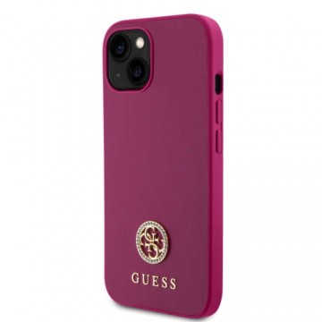 Чехол Guess PU 4G Strass Metal Logo для iPhone 15 розовый