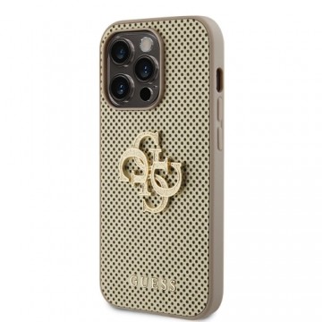 Guess PU Perforated 4G Glitter Metal Logo Case for iPhone 15 Pro Gold