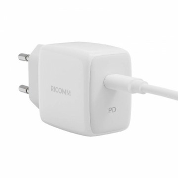 Sienas lādētājs 25W PD Ricomm RC251 EU, 1xUSB-C + 2,1 m USB-C kabelis