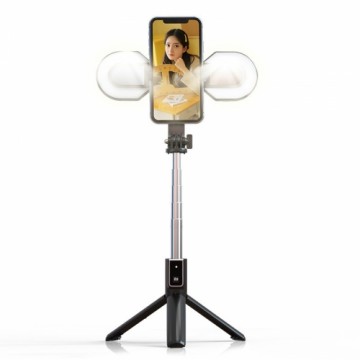 Selfie Stick MINI - with detachable bluetooth remote control, tripod and 2 LED lights - P40S-M BLACK