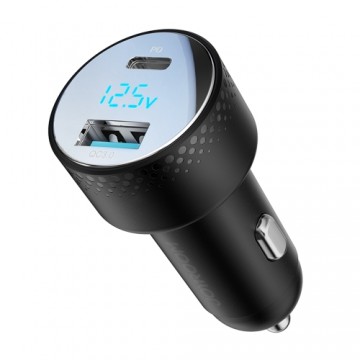 Joyroom JR-CCD01 car charger with voltmeter 53W USB C|USB  black