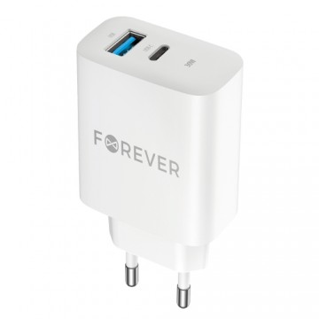 Forever TC-07-30AC PD QC charger 1x USB-C 1x USB 30W white