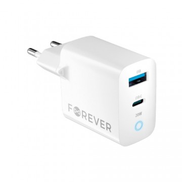 Forever TC-06-20AC PD QC charger 1x USB-C 1x USB 20W white