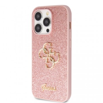 Guess PU Fixed Glitter 4G Metal Logo Case for iPhone 15 Pro Pink