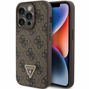 Guess GUHCP15LP4TDPW iPhone 15 Pro 6.1" brązowy|brown hardcase Leather 4G Triangle Strass