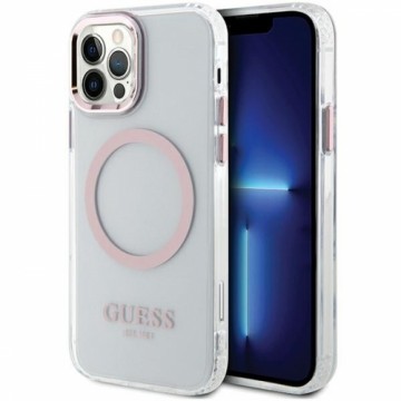 Guess GUHMP12MHTRMP iPhone 12|12 Pro 6.1" różowy|pink hard case Metal Outline Magsafe