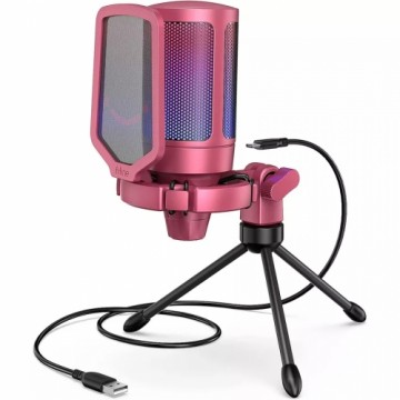 Fifine AmpliGame A6V RGB microphone for gaming | podcasts | streams | tripod | red