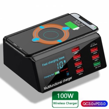 OEM Charging station X9 - 7xUSB + Type C - 100W PD QC 3.0 + induction charging