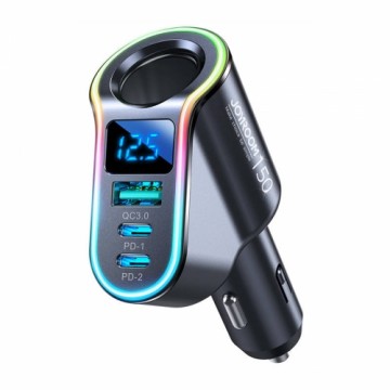 Joyroom JR-CL21 car charger 4-in-1, 1x USB QC3.0, 2x USB-C PD 150W black